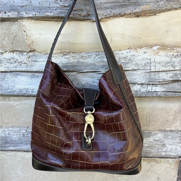 Dooney & Bourke Handbags - Dooney & Bourke Croc-Patterned Leather Shoulder Bag with Gold Toned Hardware